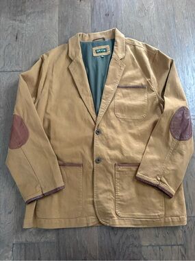 Orvis Tan Canvas Blazer with Brown Leather Trim